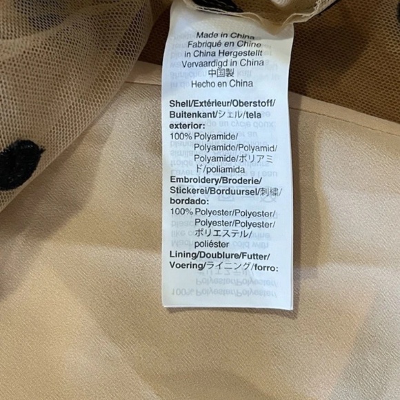 J Crew Sheer Mesh Camel Polka Dot Lace Yoke Blouse M Button Back - Picture 3 of 6